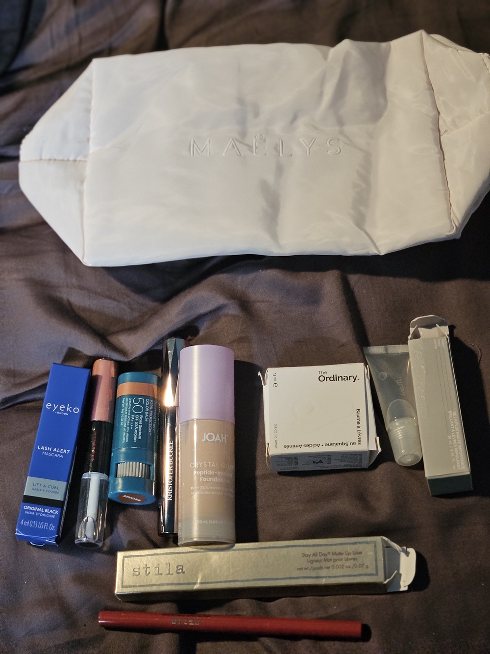 Beauty Bundle Lot 10+ PCS Joah Foundation Stila Eyeko The Ordinary Maelys Bag